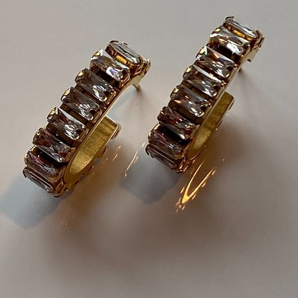 White Baguette Cubic Zirconia Stainless Steel Earrings - Picture 5 of 11